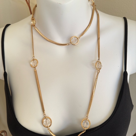 Chico’s Slinky Single Strand Gold and clear bead necklace - Picture 3 of 8